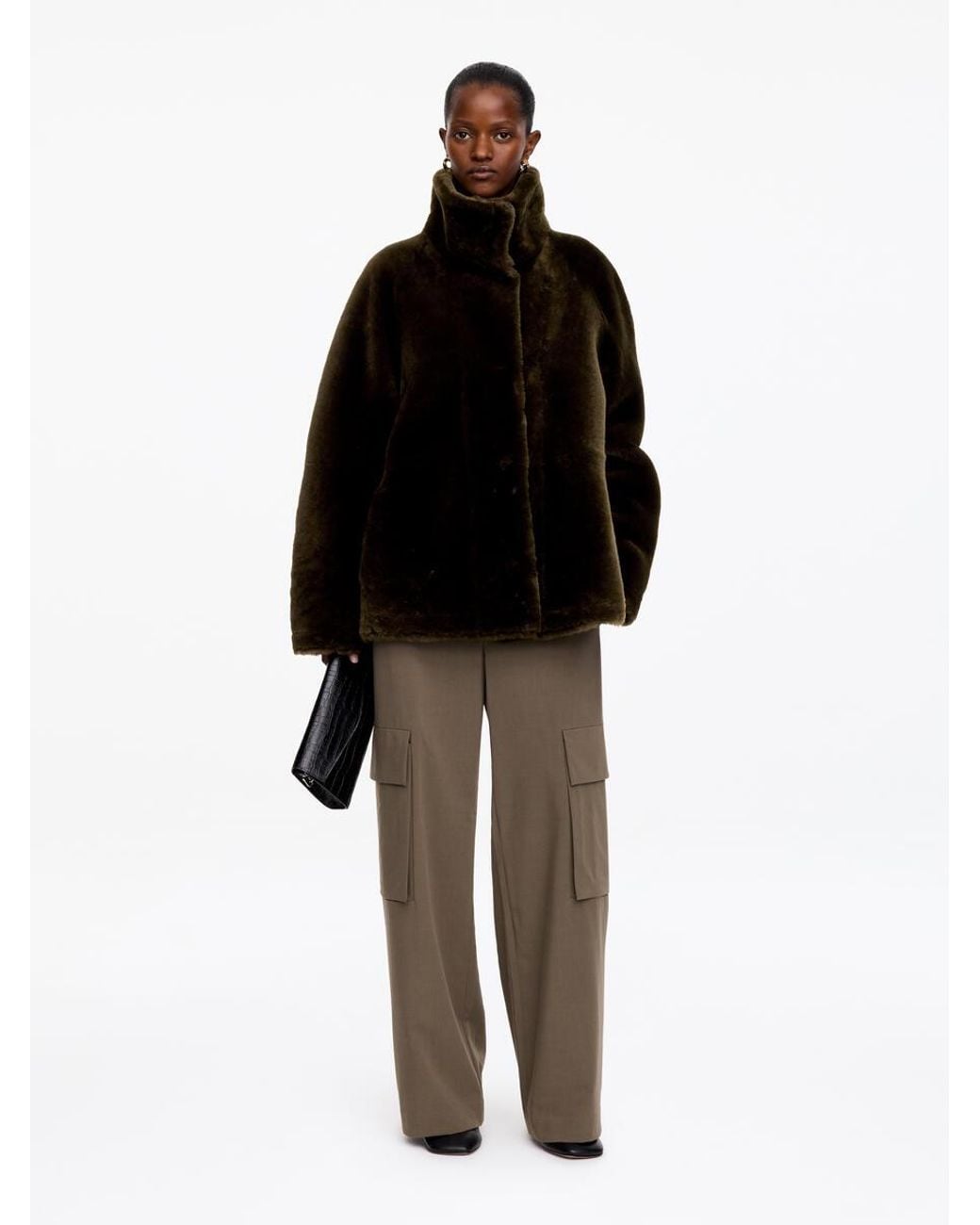 ARKET Black Relaxed Shearling Coat
