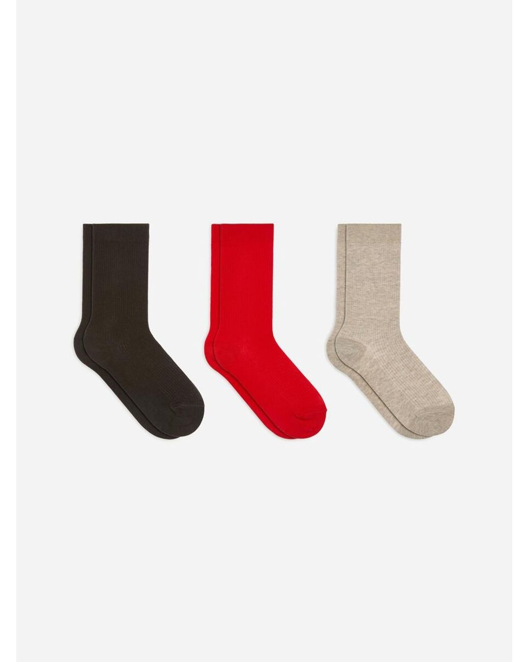 ARKET Red Cotton Rib Socks Set Of 3