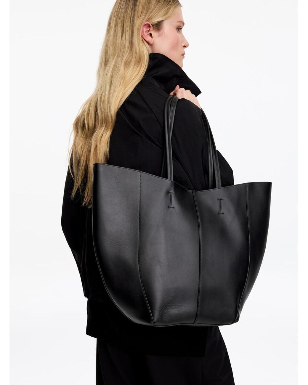ARKET Black Leather Tote Bag