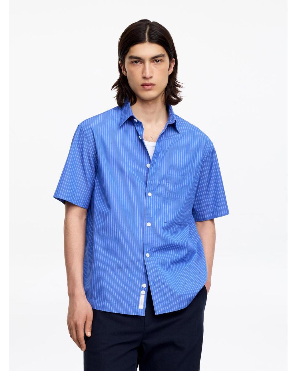 ARKET Blue Short-Sleeve Poplin Shirt for men