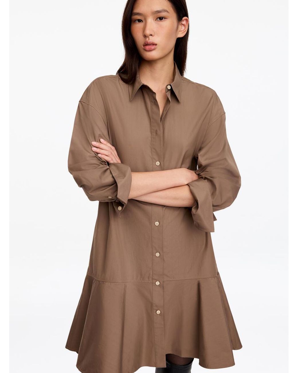 ARKET Natural Cotton Peplum Shirt Dress