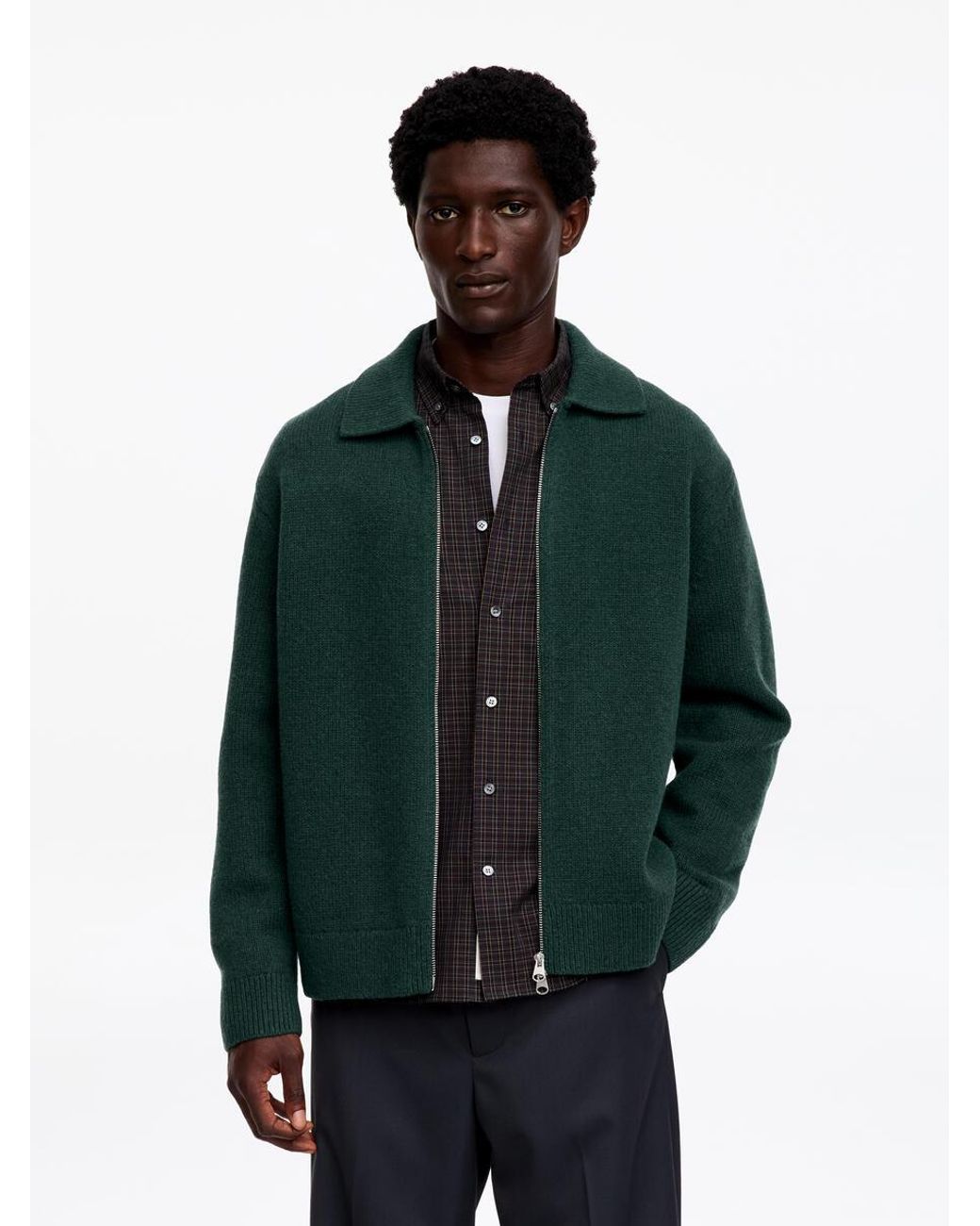 ARKET Green Zip Wool Cardigan for men
