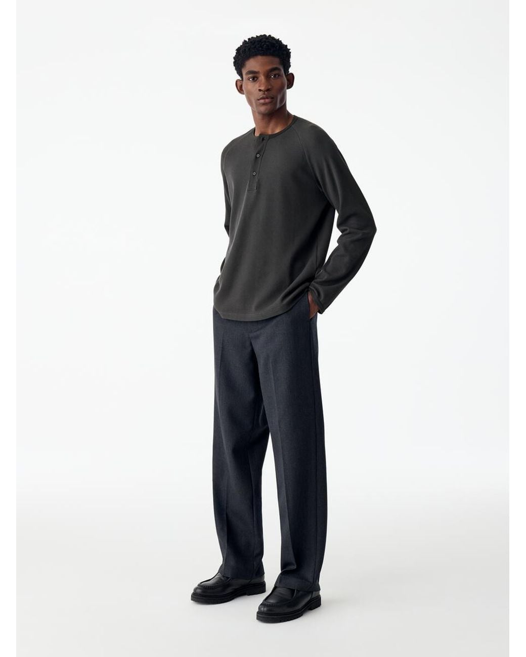 ARKET Black Waffle Henley Shirt for men