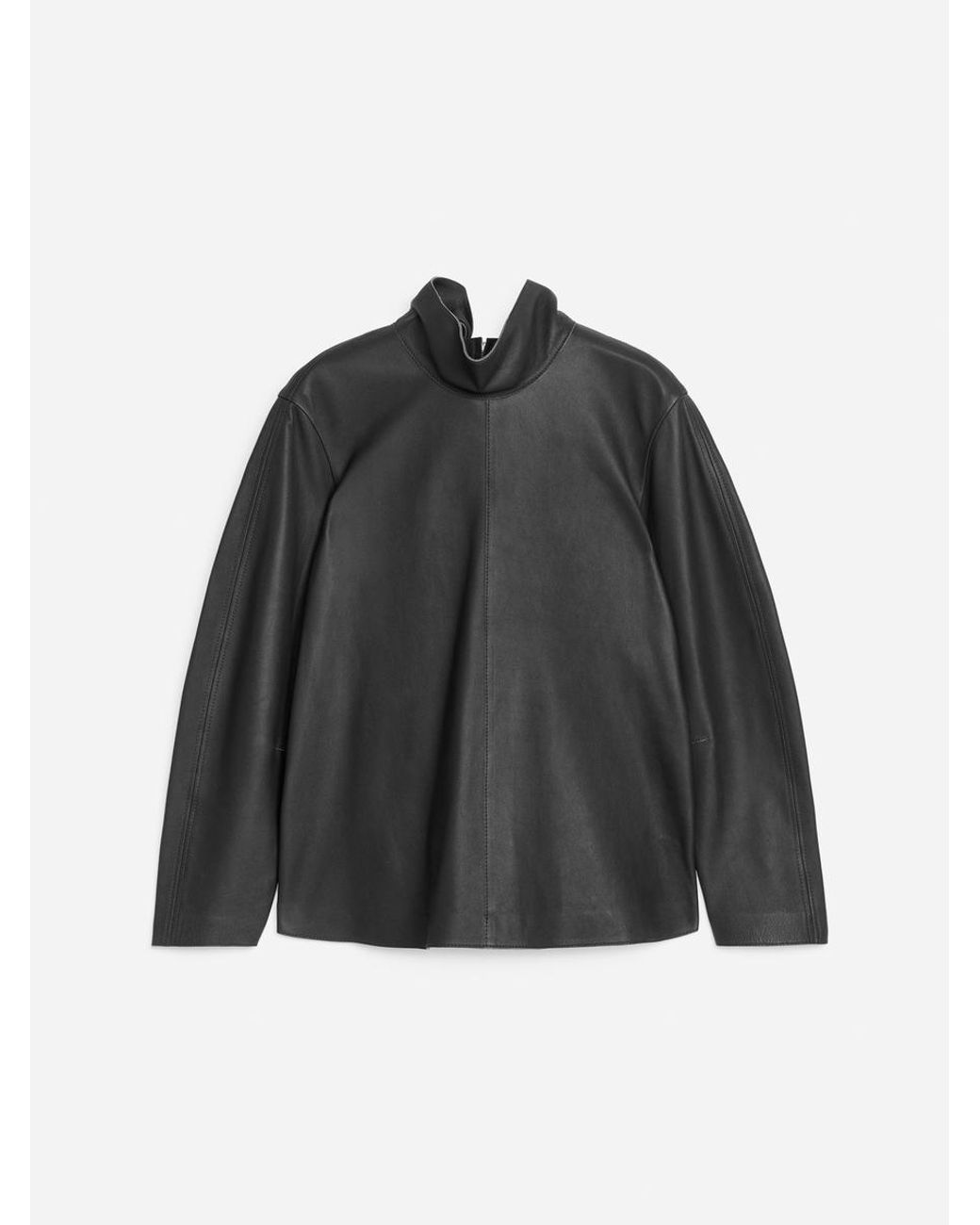 ARKET Gray Scarf-Detail Leather Top