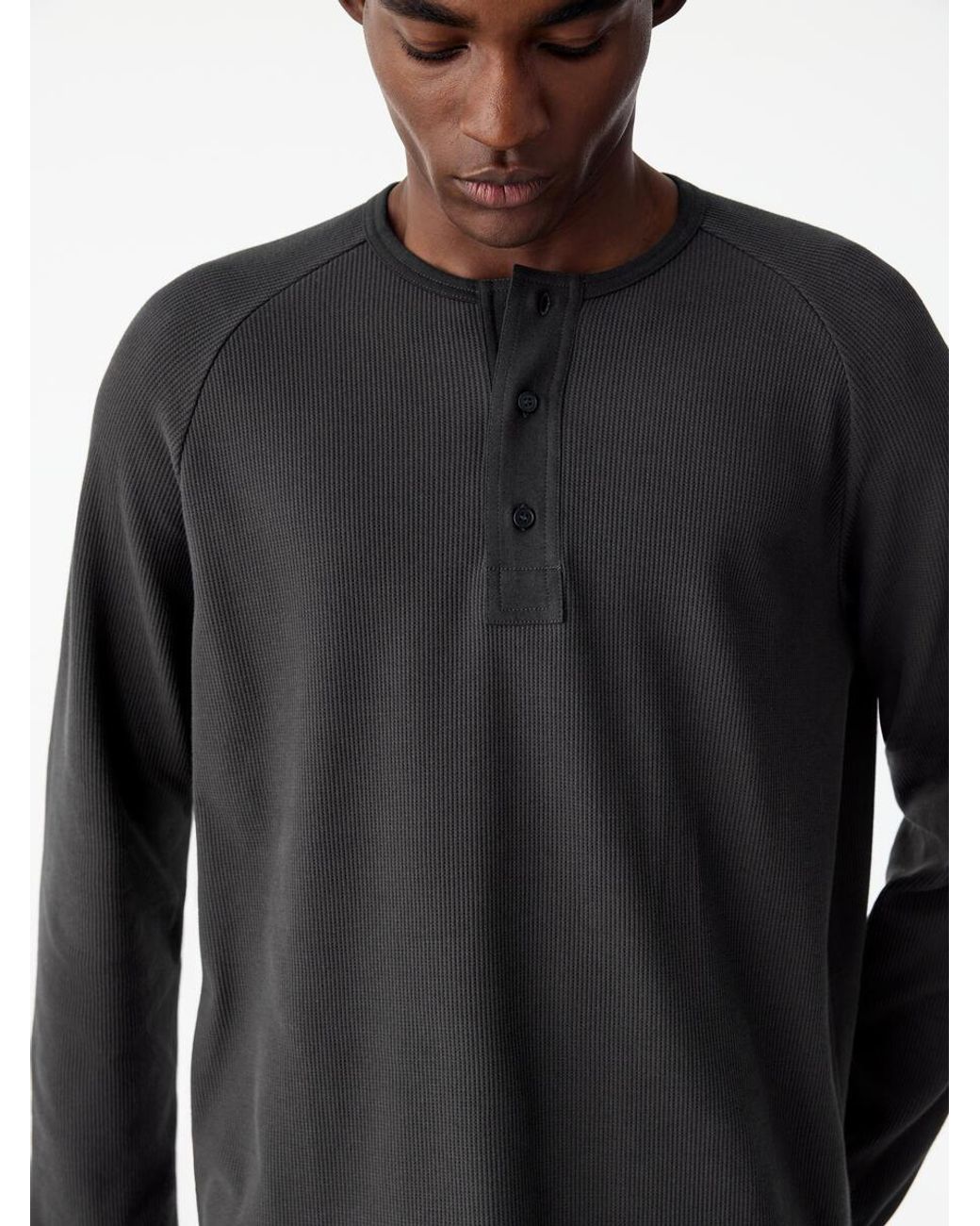 ARKET Black Waffle Henley Shirt for men