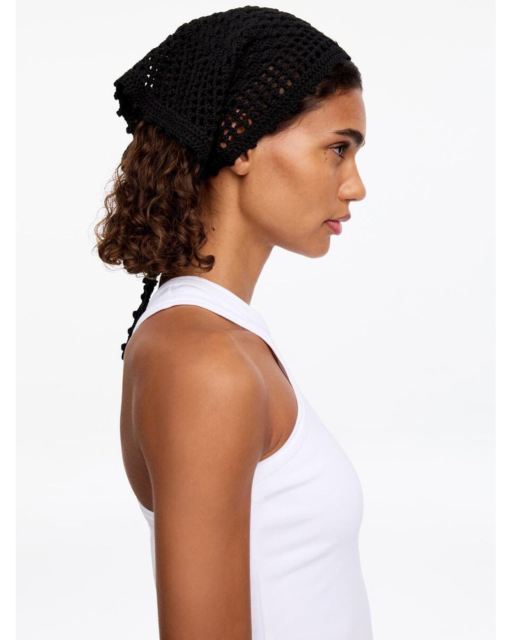 ARKET Black Crochet Headscarf
