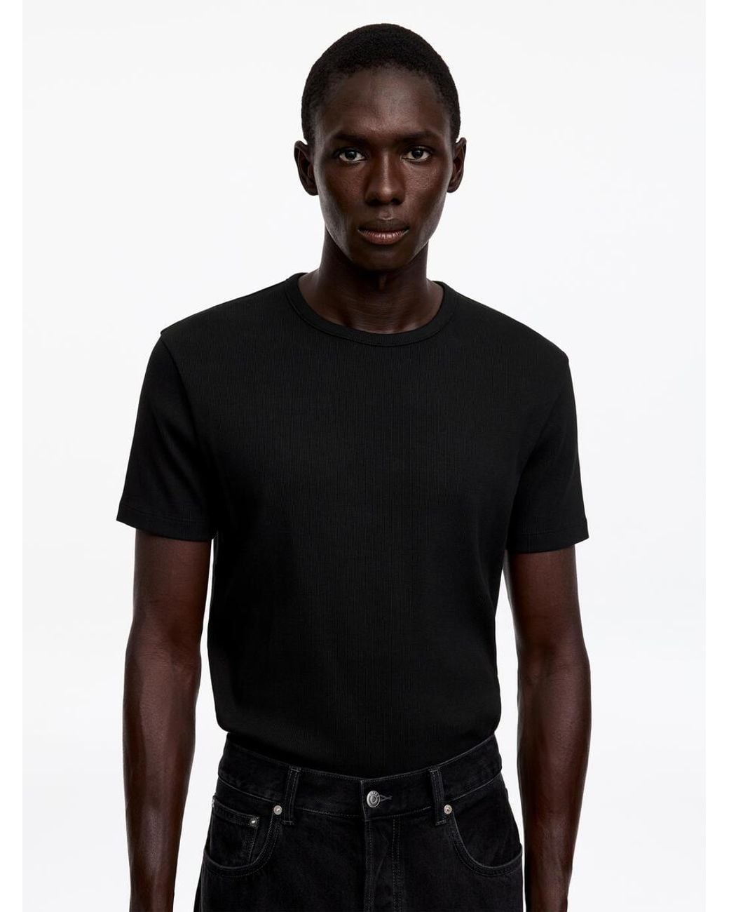 ARKET Black Fitted Rib T-Shirt for men