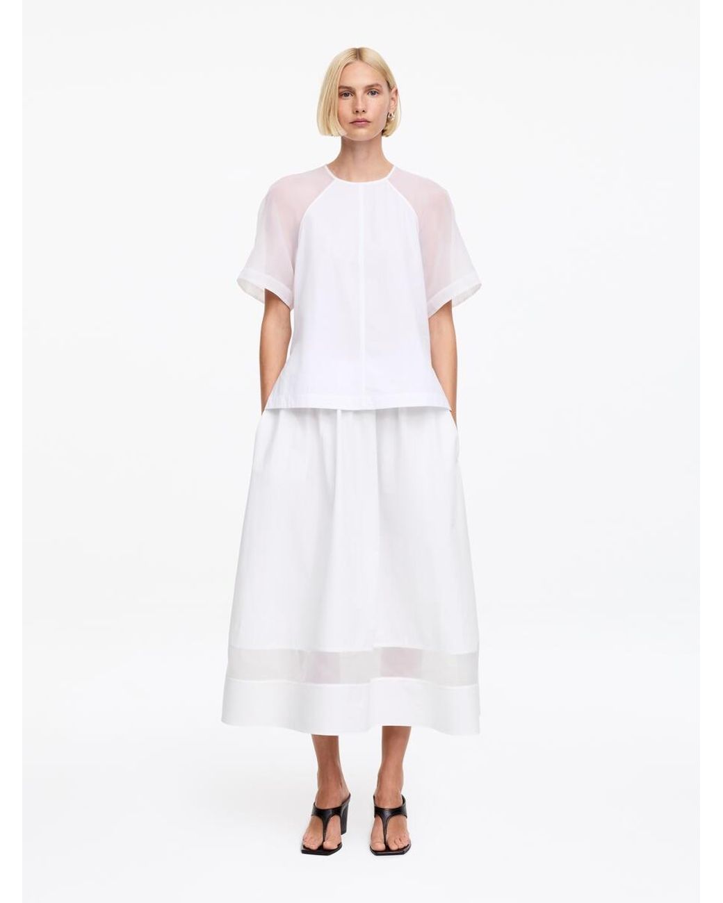 ARKET White Organza Panel Midi Skirt