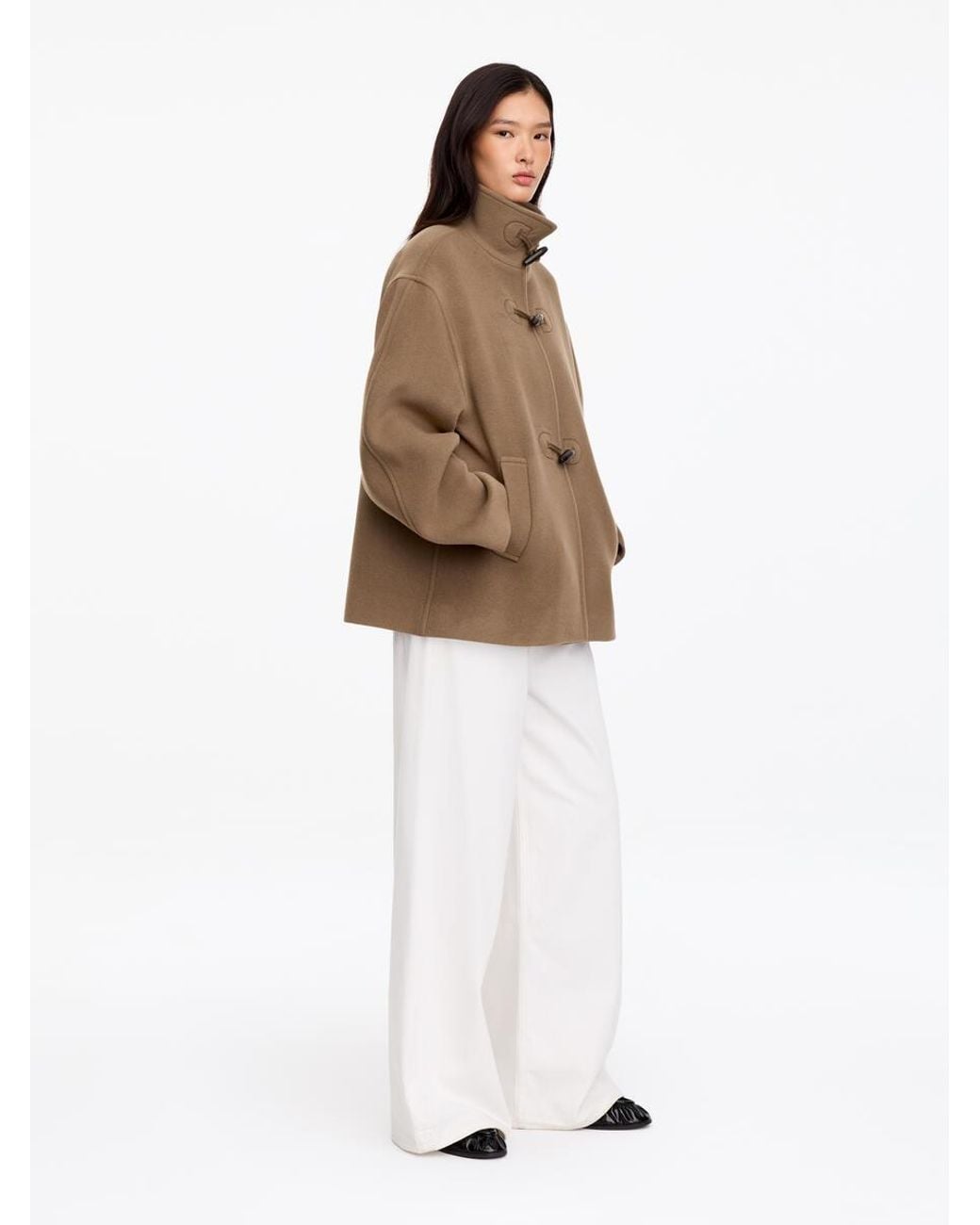ARKET White Short Wool-Blend Duffle Jacket