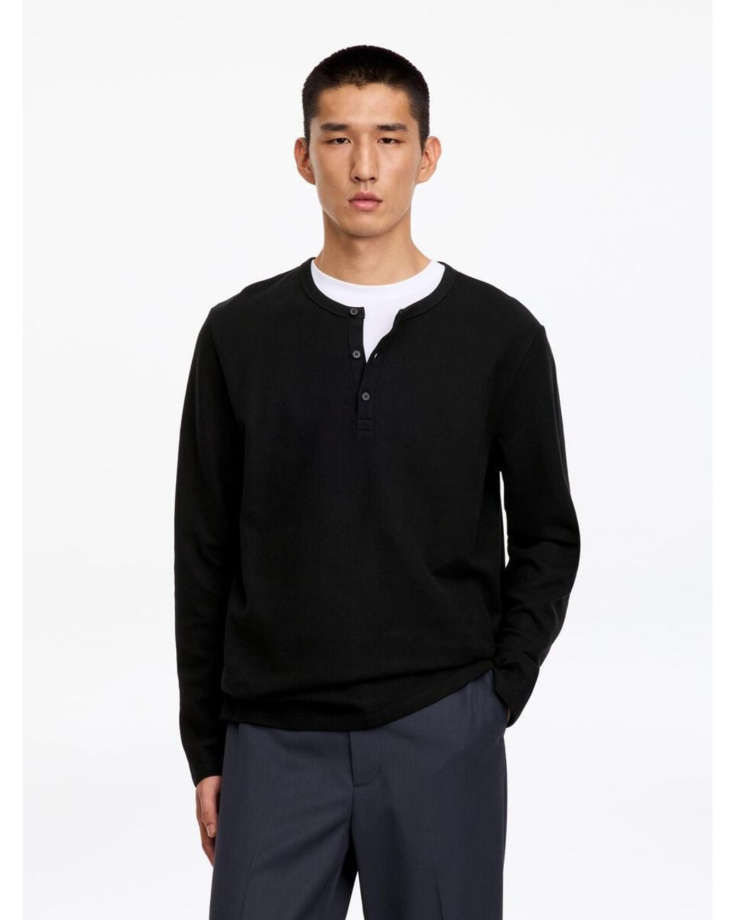 ARKET Black Henley Shirt for men