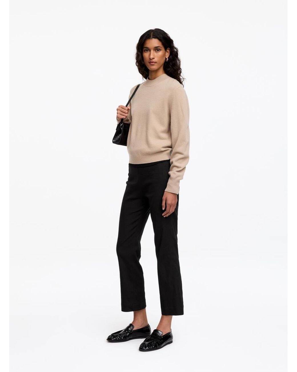 ARKET Black Linen-Cotton Kick-Flare Trousers