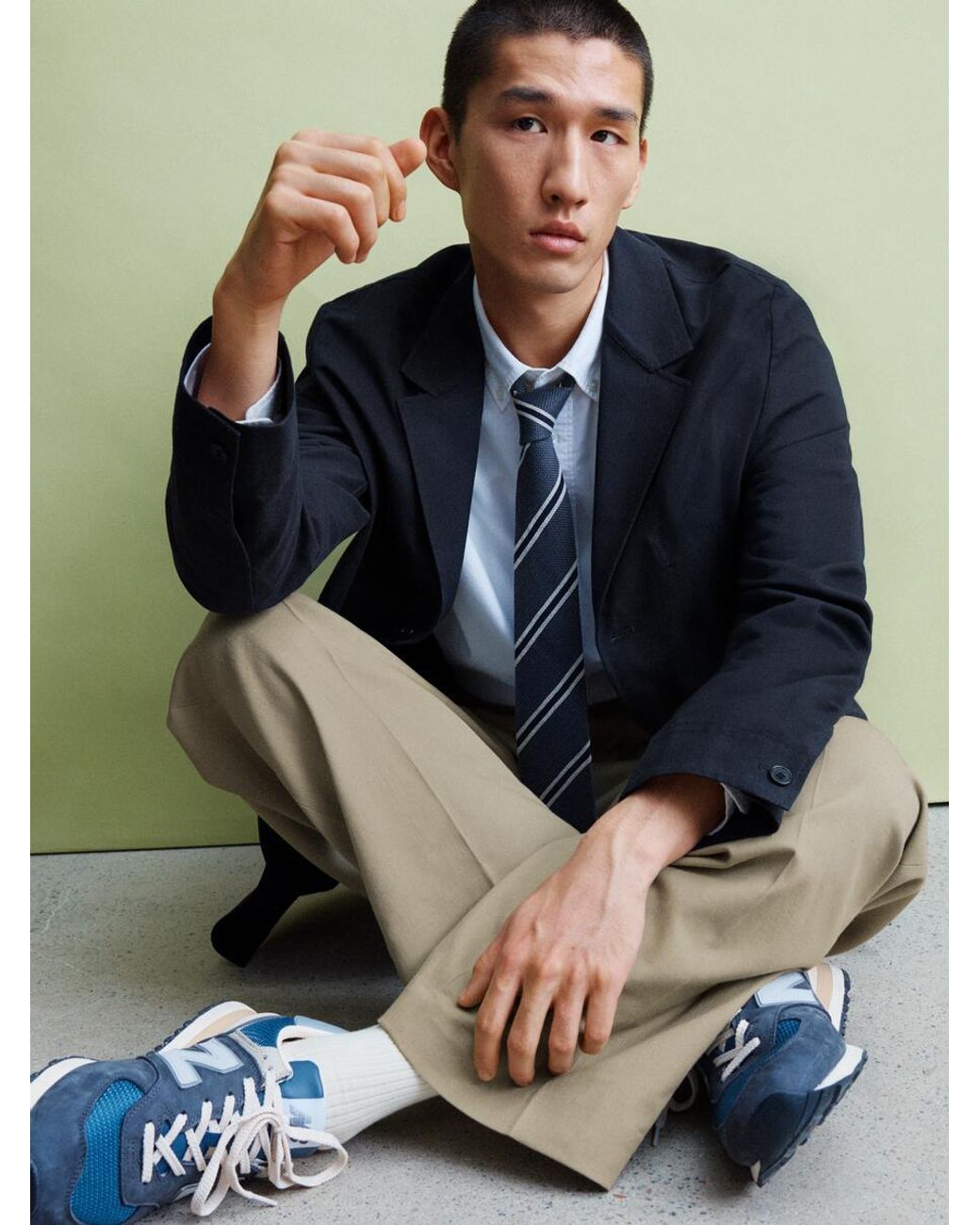 ARKET Green Wide Cotton Linen Trousers for men