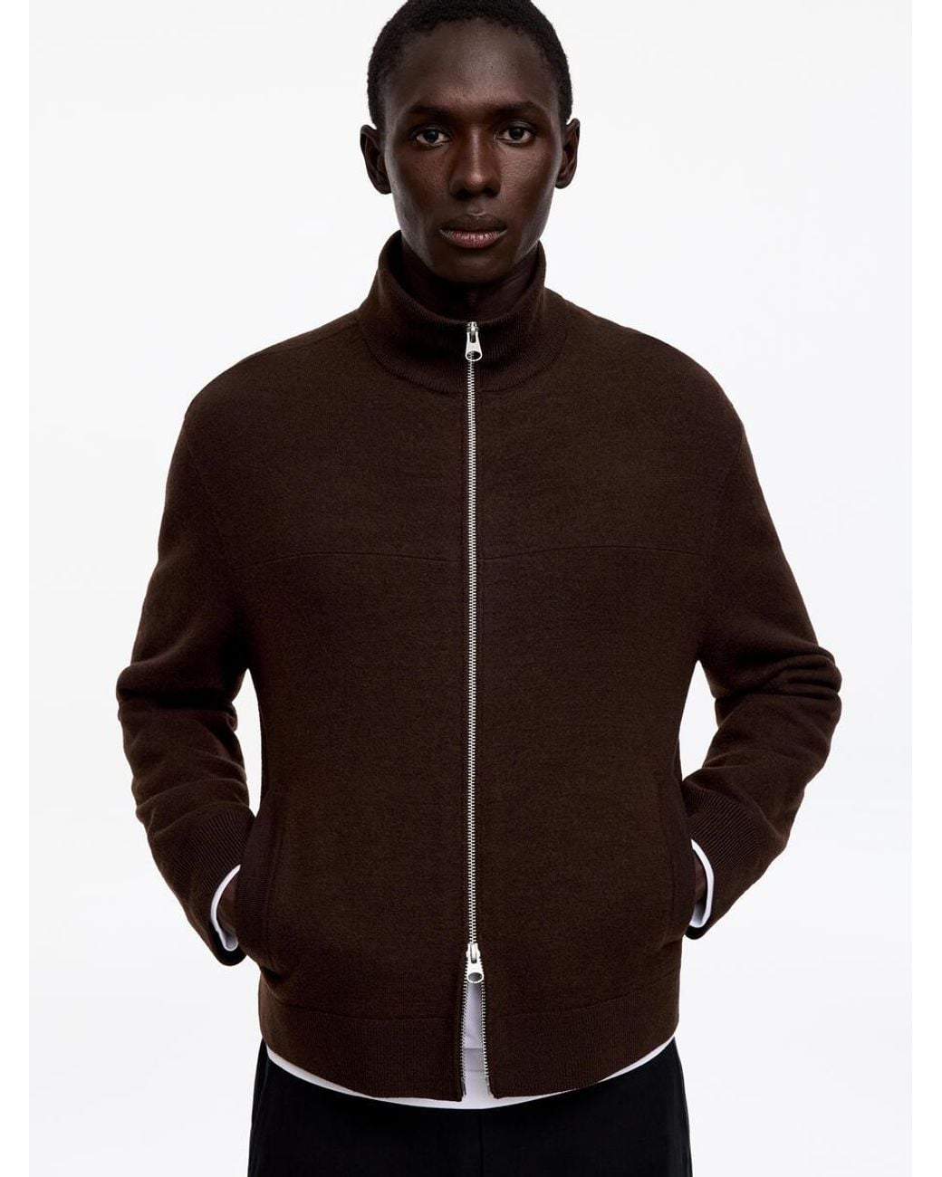 ARKET Brown Wool Zip Cardigan for men
