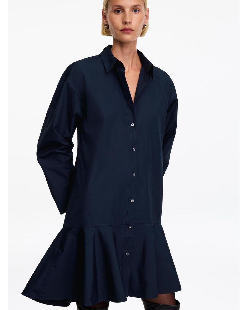 ARKET Blue Cotton Peplum Shirt Dress