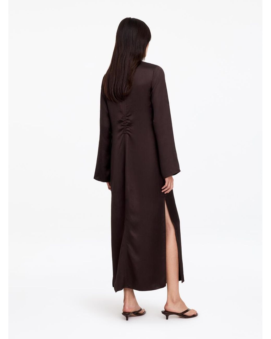 ARKET Brown Scoop-Neck Satin Dress