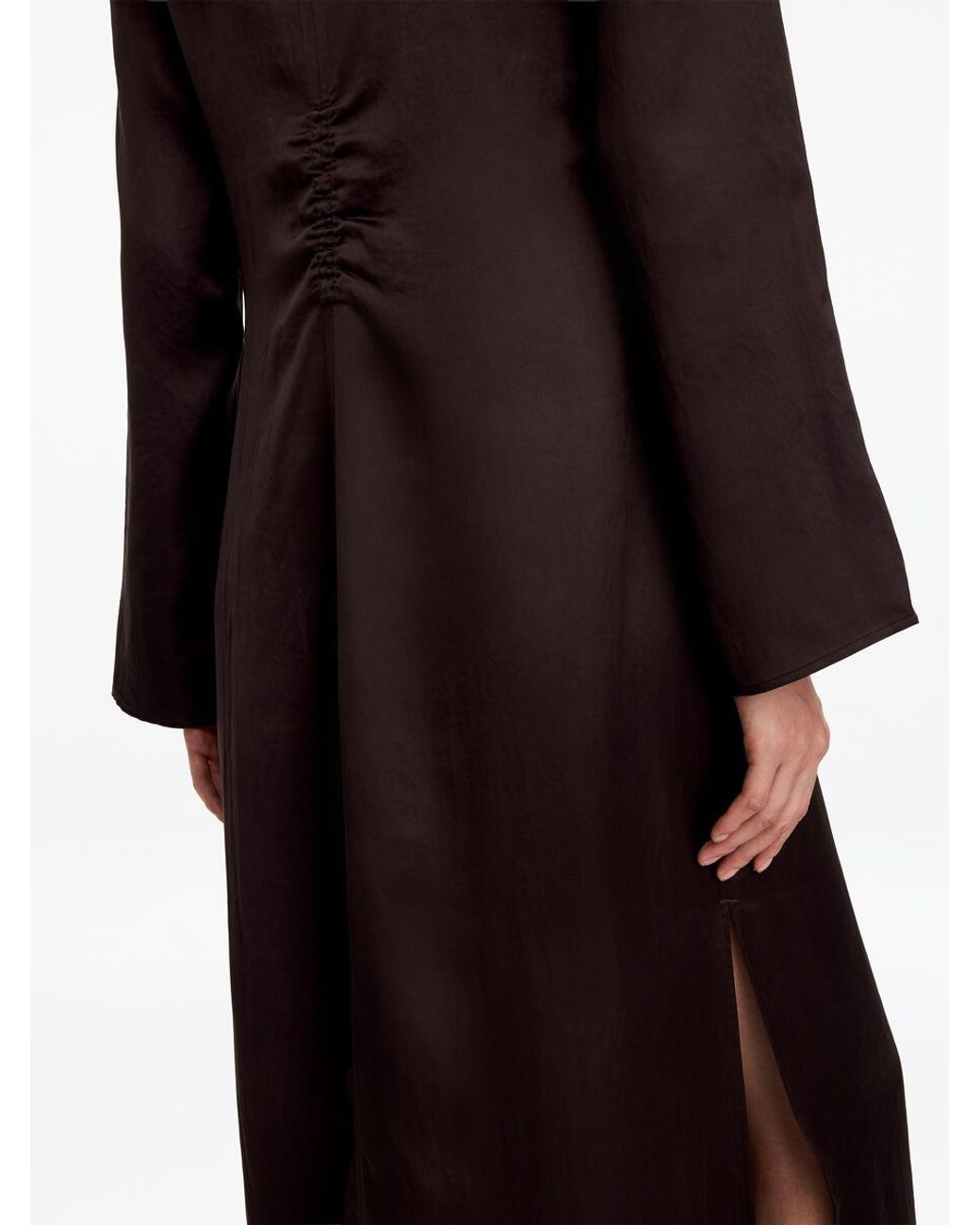 ARKET Brown Scoop-Neck Satin Dress