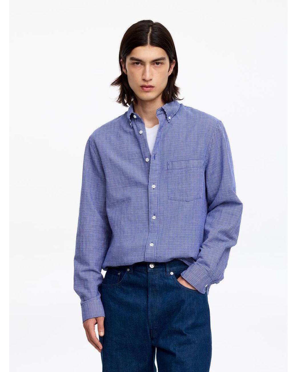 ARKET Blue Relaxed Cotton Linen Shirt for men