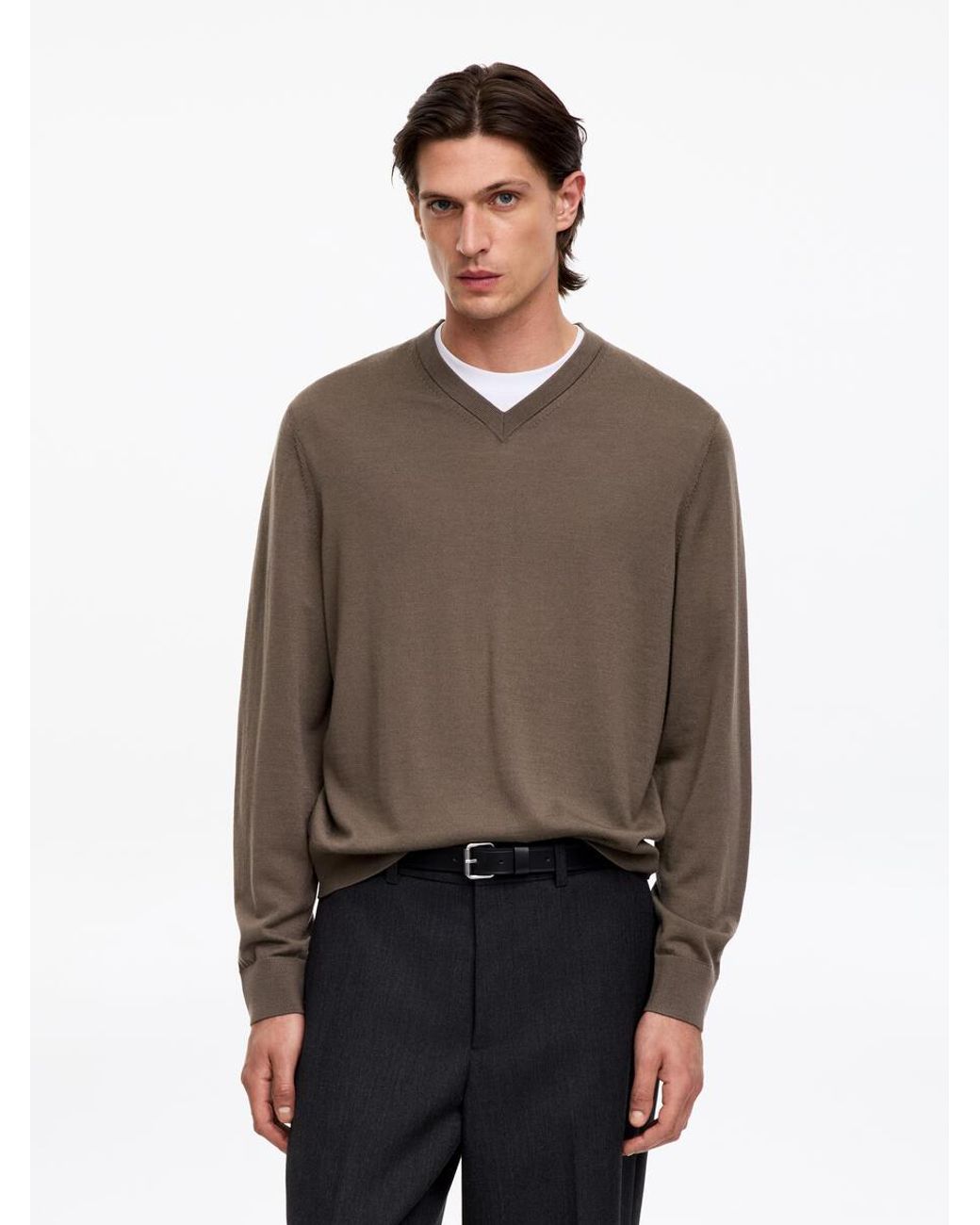 ARKET Brown Merino V-Neck Jumper for men