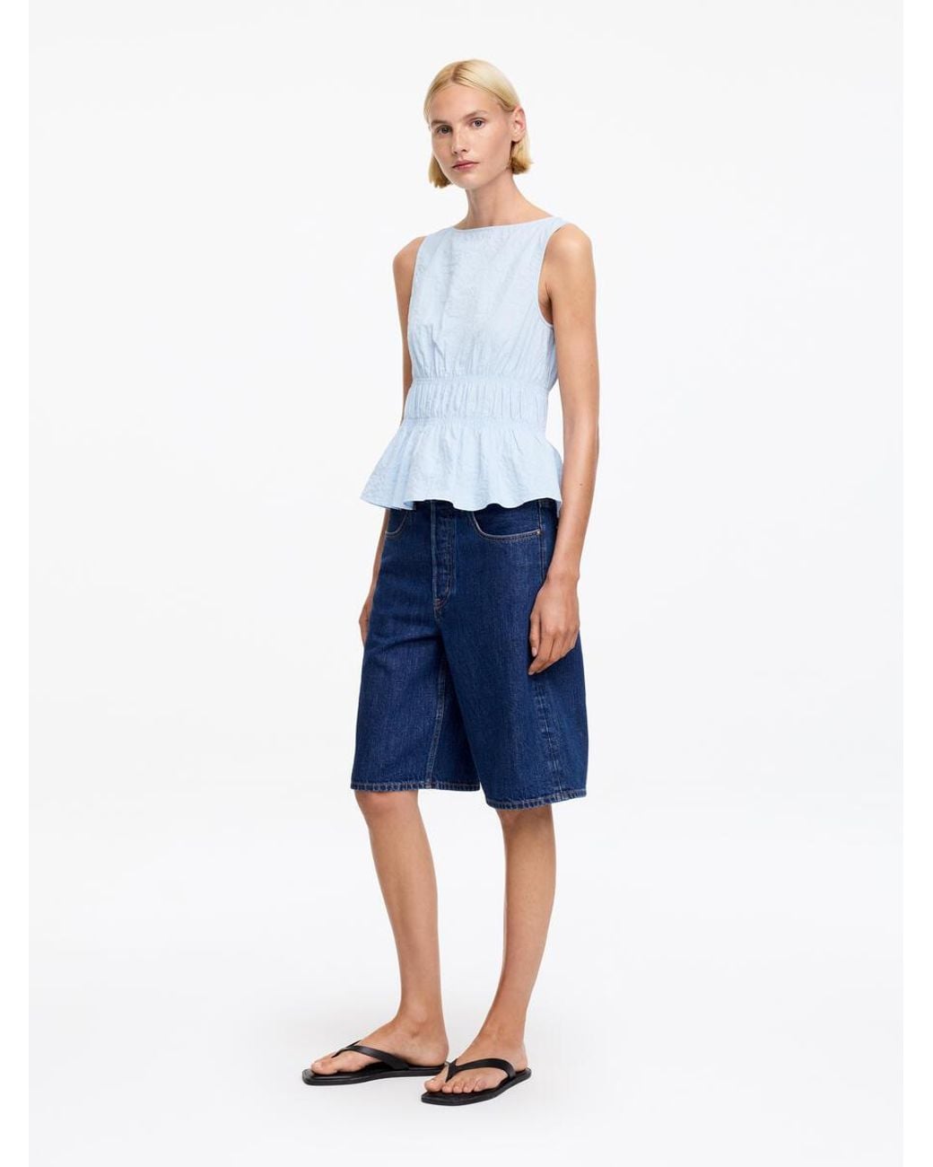 ARKET White Seersucker Smock Top