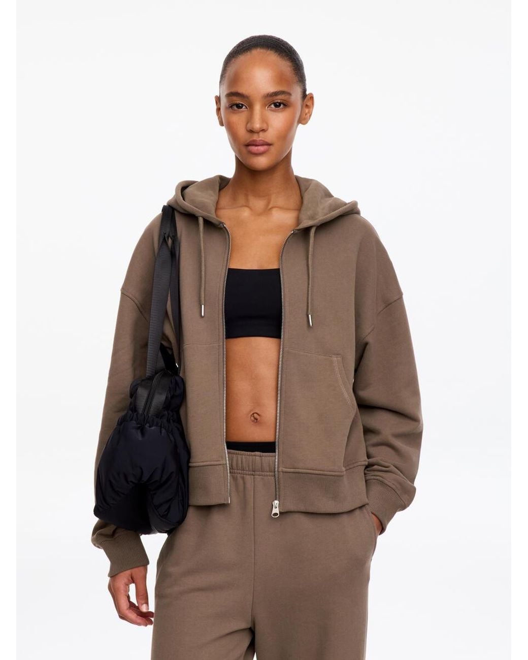 ARKET Brown Zip Terry Cotton Hoodie