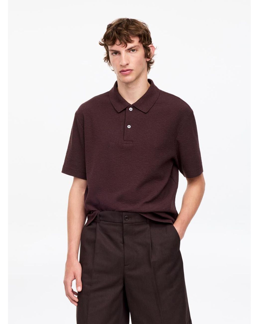 ARKET Red Cotton Linen Polo Shirt for men