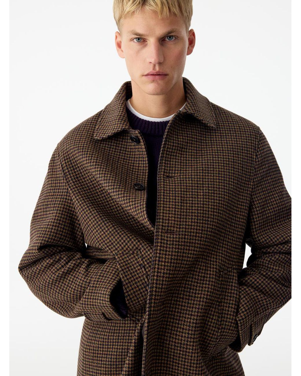 ARKET Blue Checkered Melton Coat for men