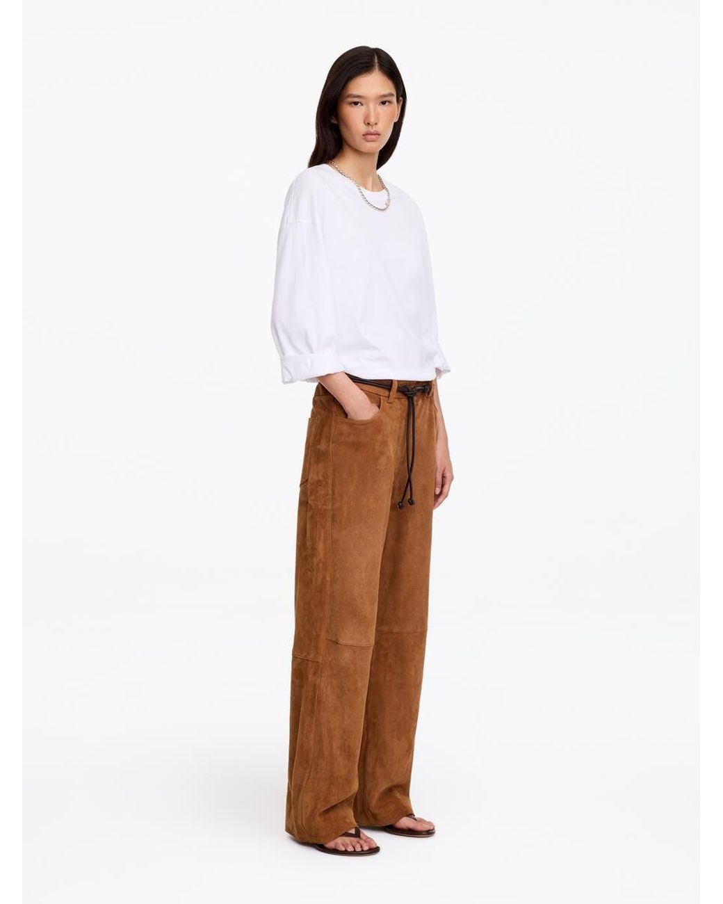 ARKET White Relaxed Suede Trousers