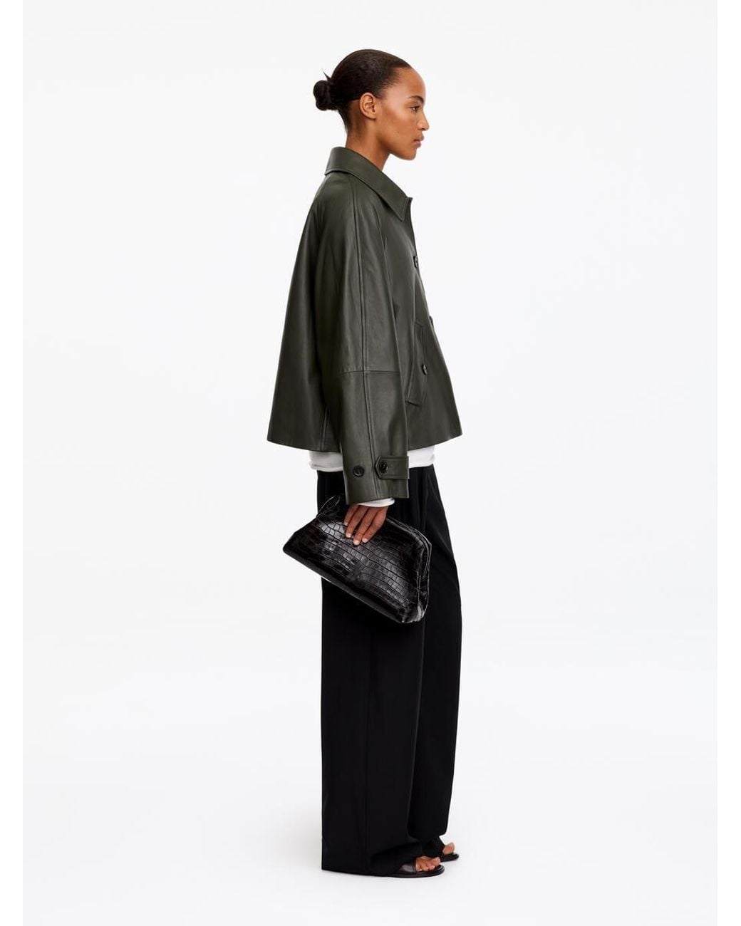 ARKET Black A-Line Leather Jacket