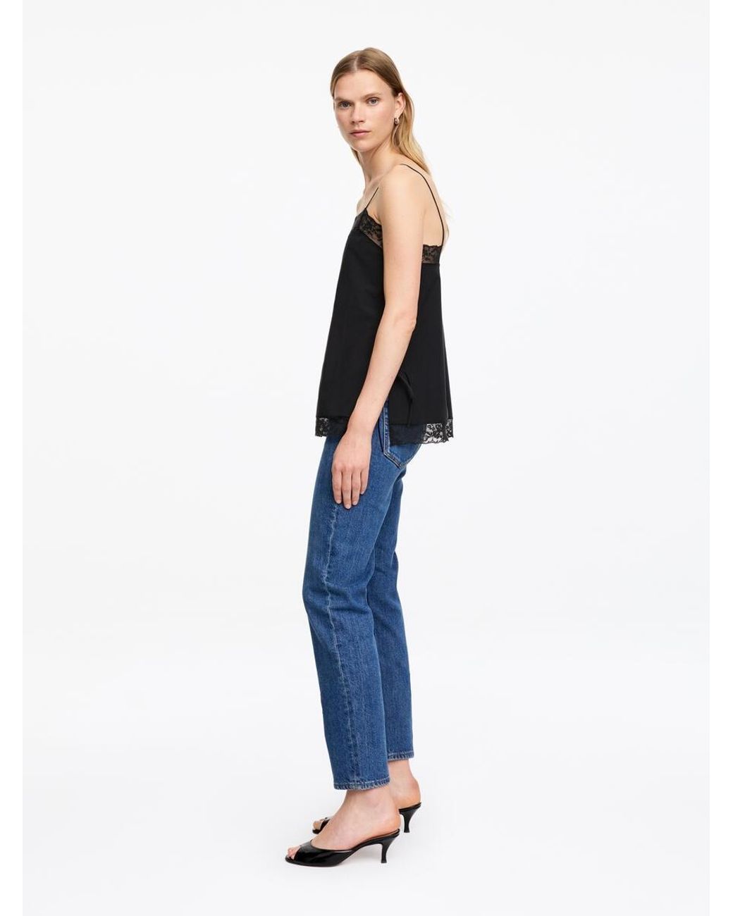 ARKET Black Lace-Trim Cotton Strap Top