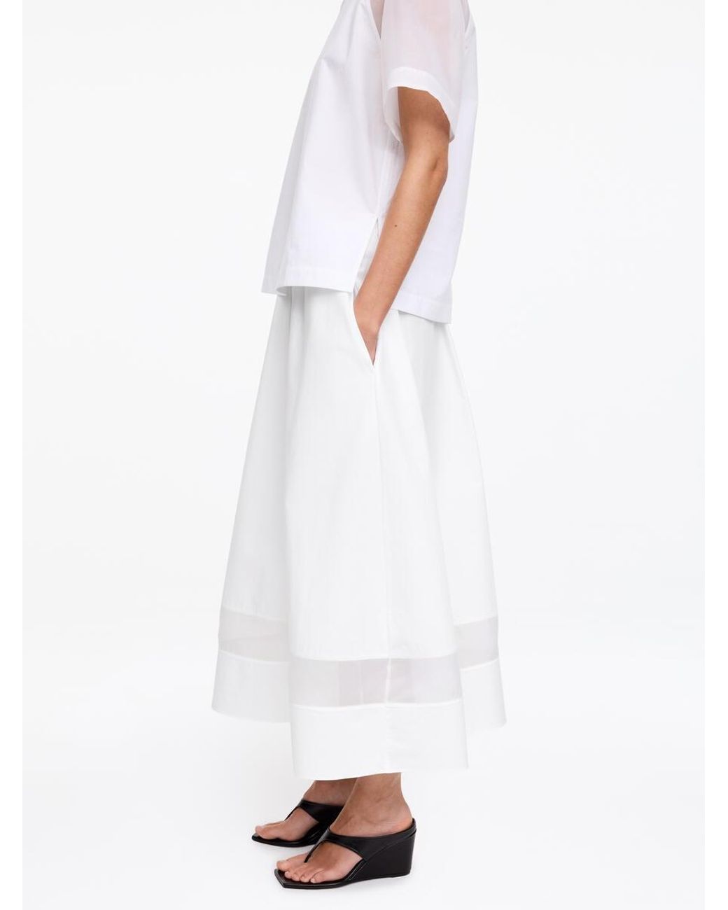 ARKET White Organza Panel Midi Skirt