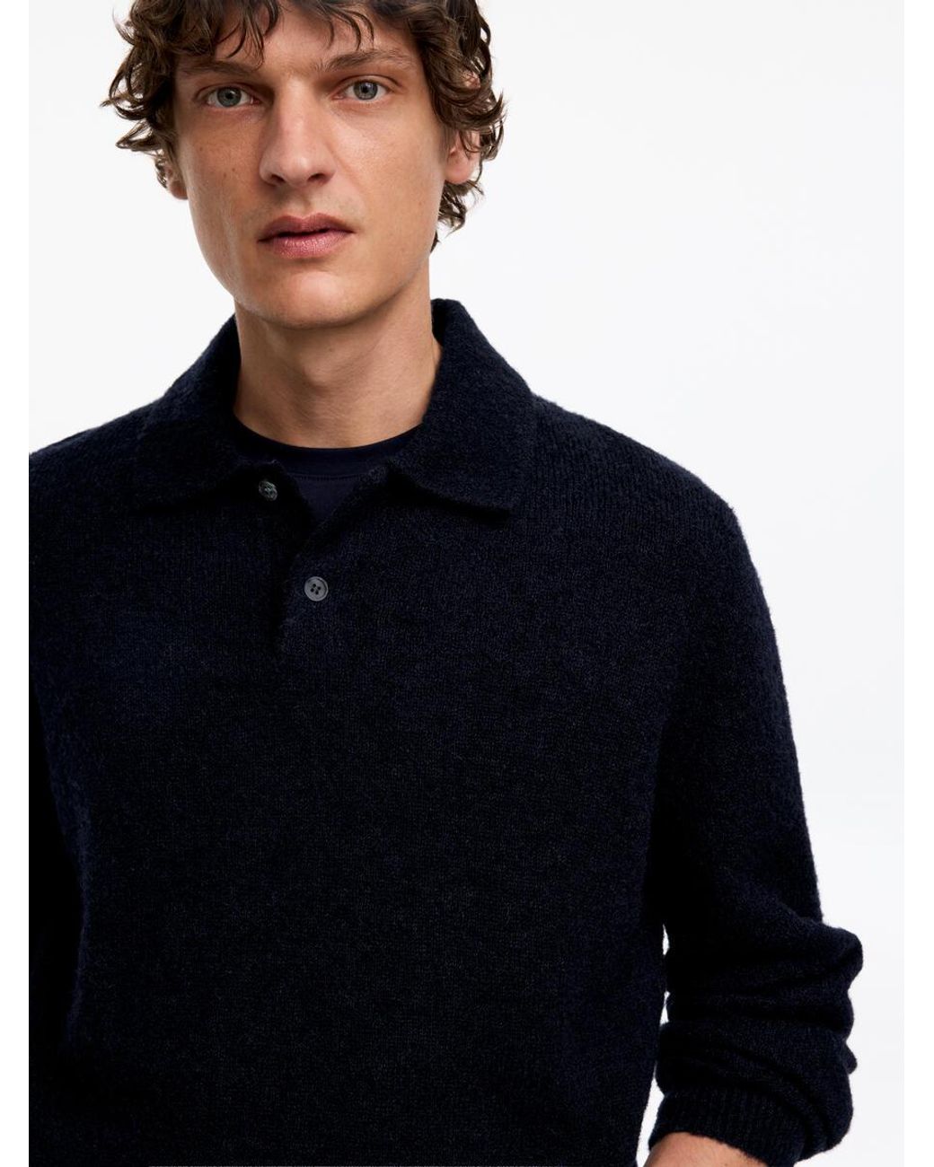 ARKET Blue Knitted Wool Blend Polo Shirt for men