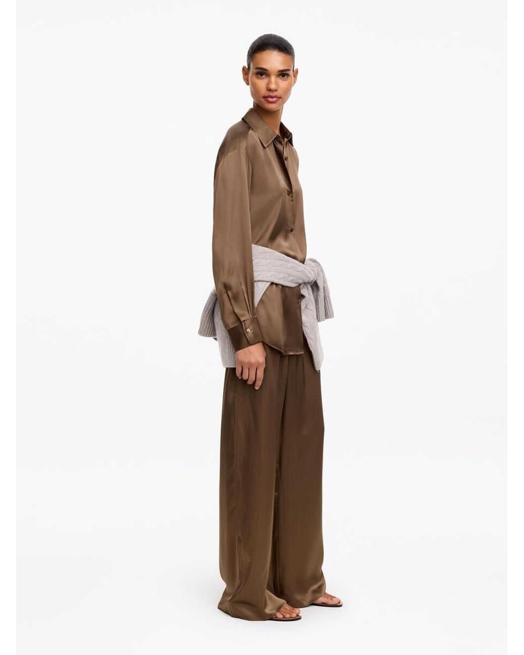 ARKET Brown Silk Satin Shirt