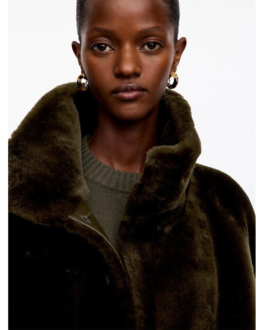 ARKET Black Relaxed Shearling Coat