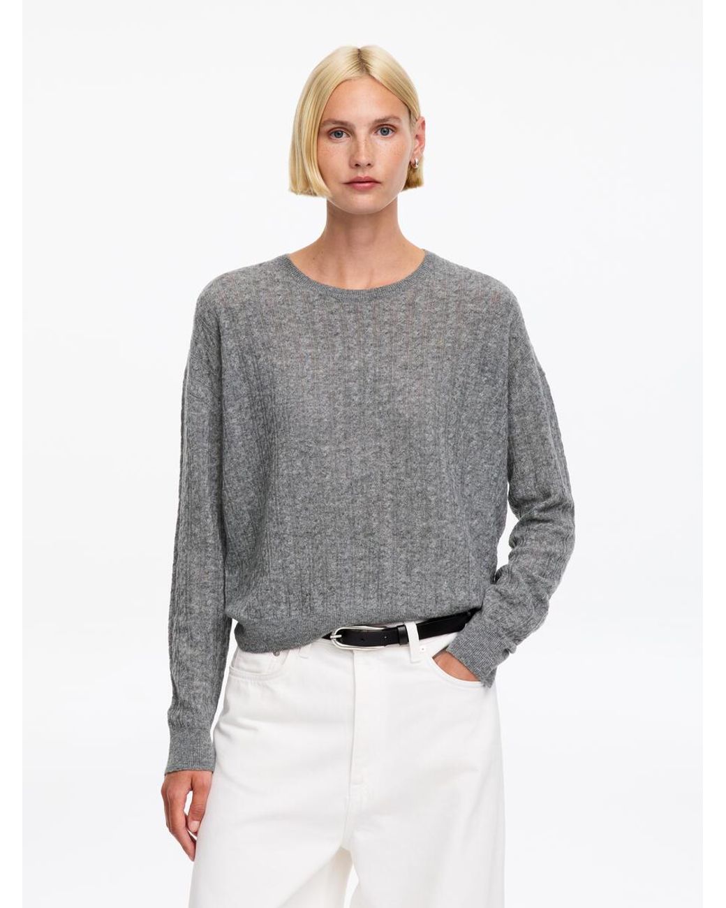 ARKET Gray Pure Cashmere Cable-Knit Jumper