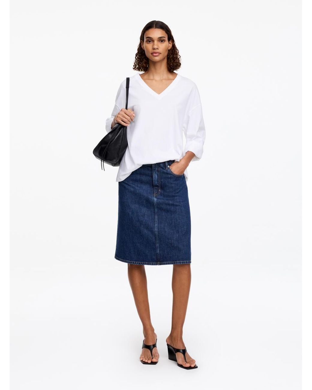 ARKET Blue A-Line Denim Midi Skirt