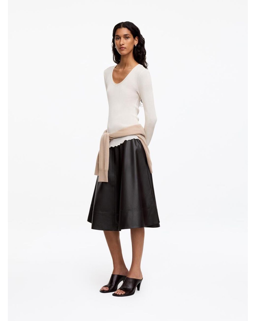 ARKET White A-Line Leather Skirt