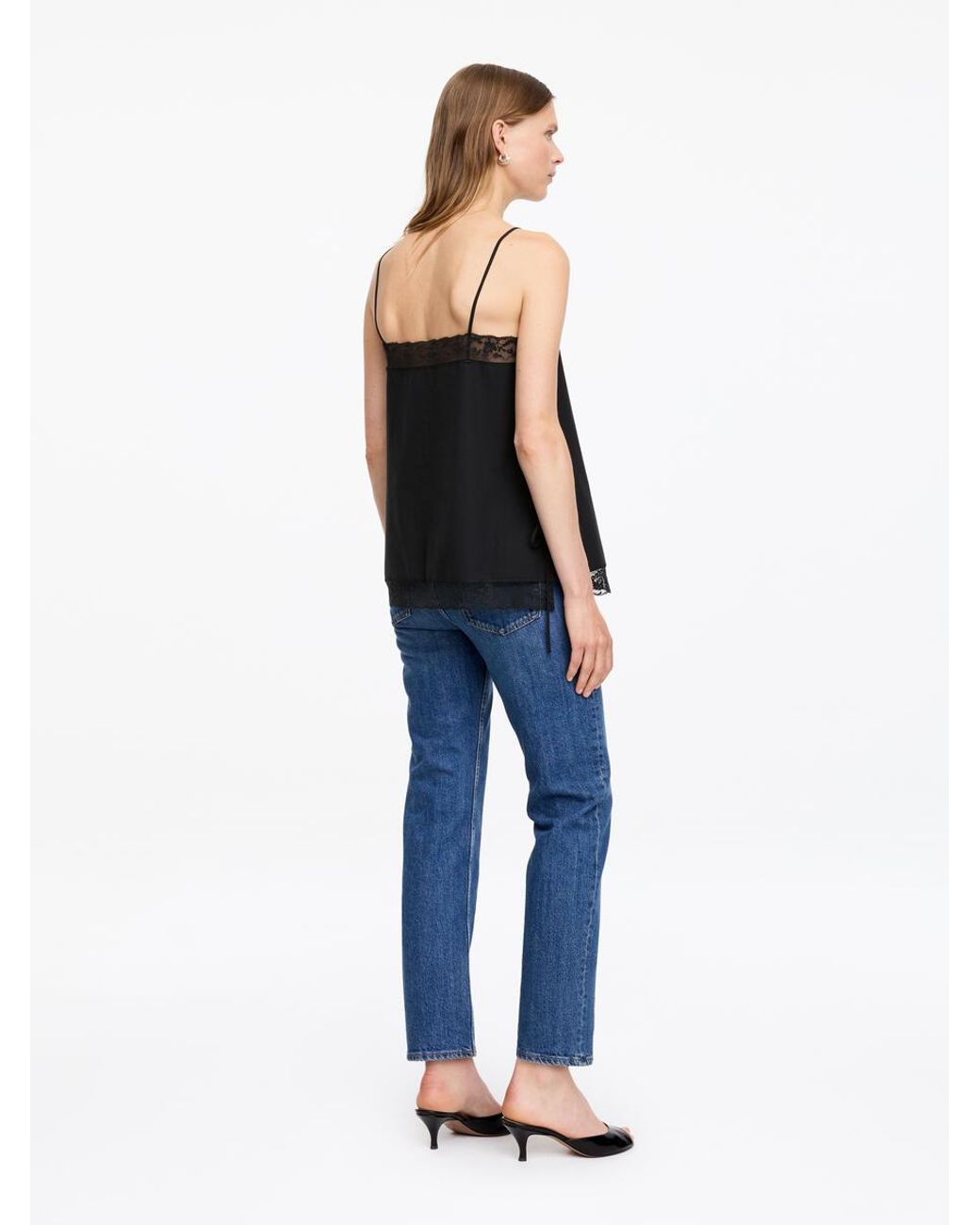 ARKET Black Lace-Trim Cotton Strap Top