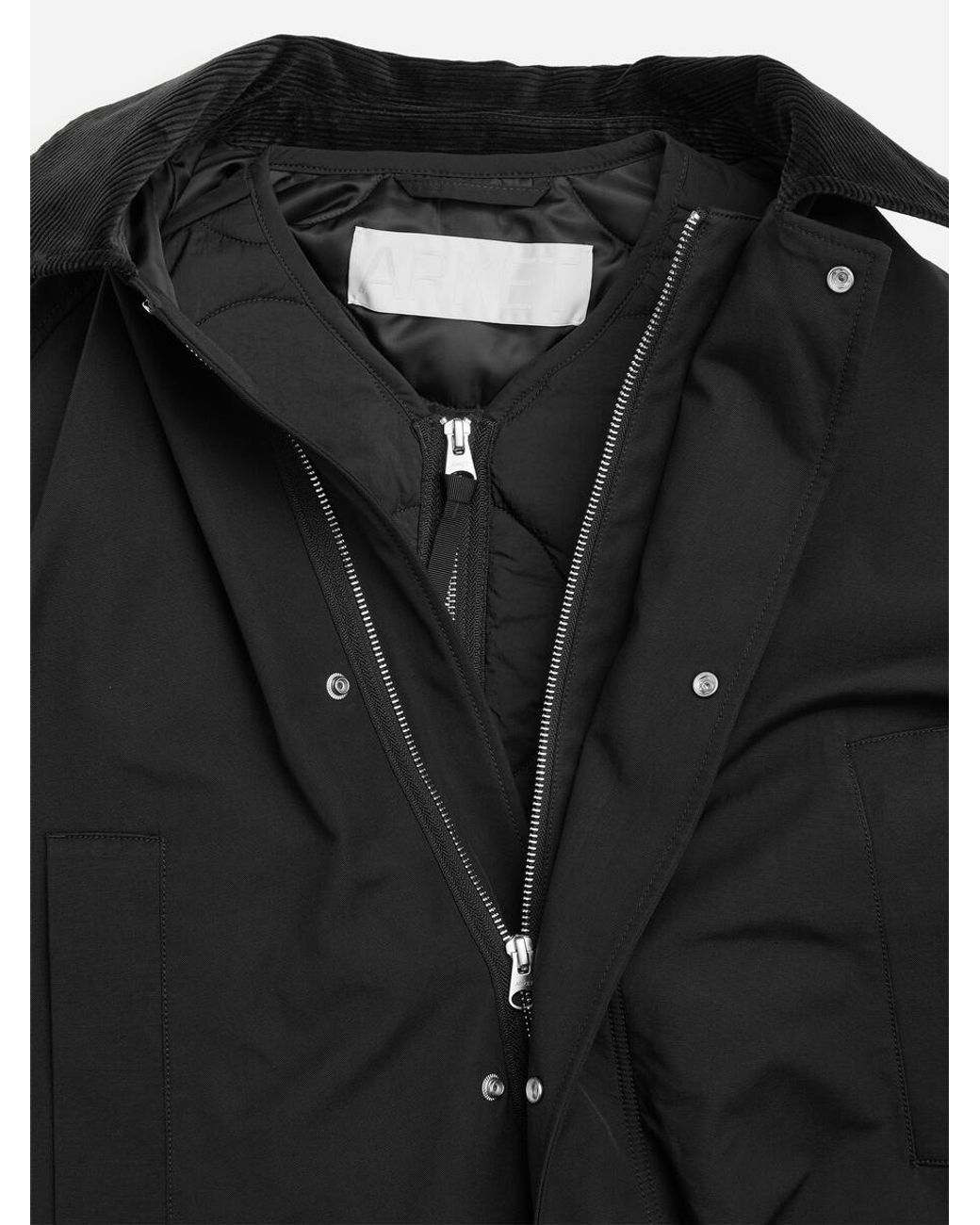 ARKET Black Waxed Mid-Length Coat for men