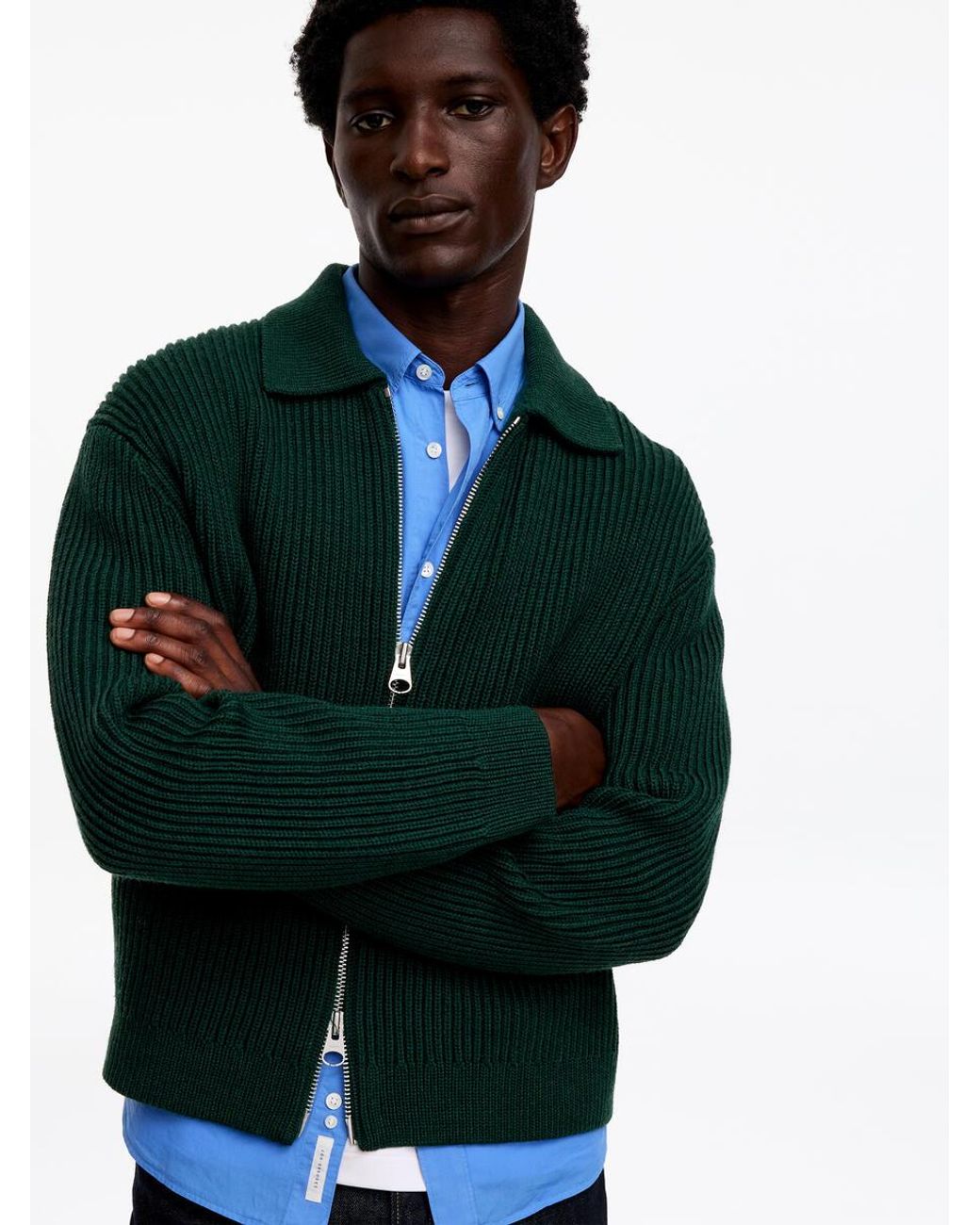 ARKET Green Wool Cotton Zip Cardigan for men