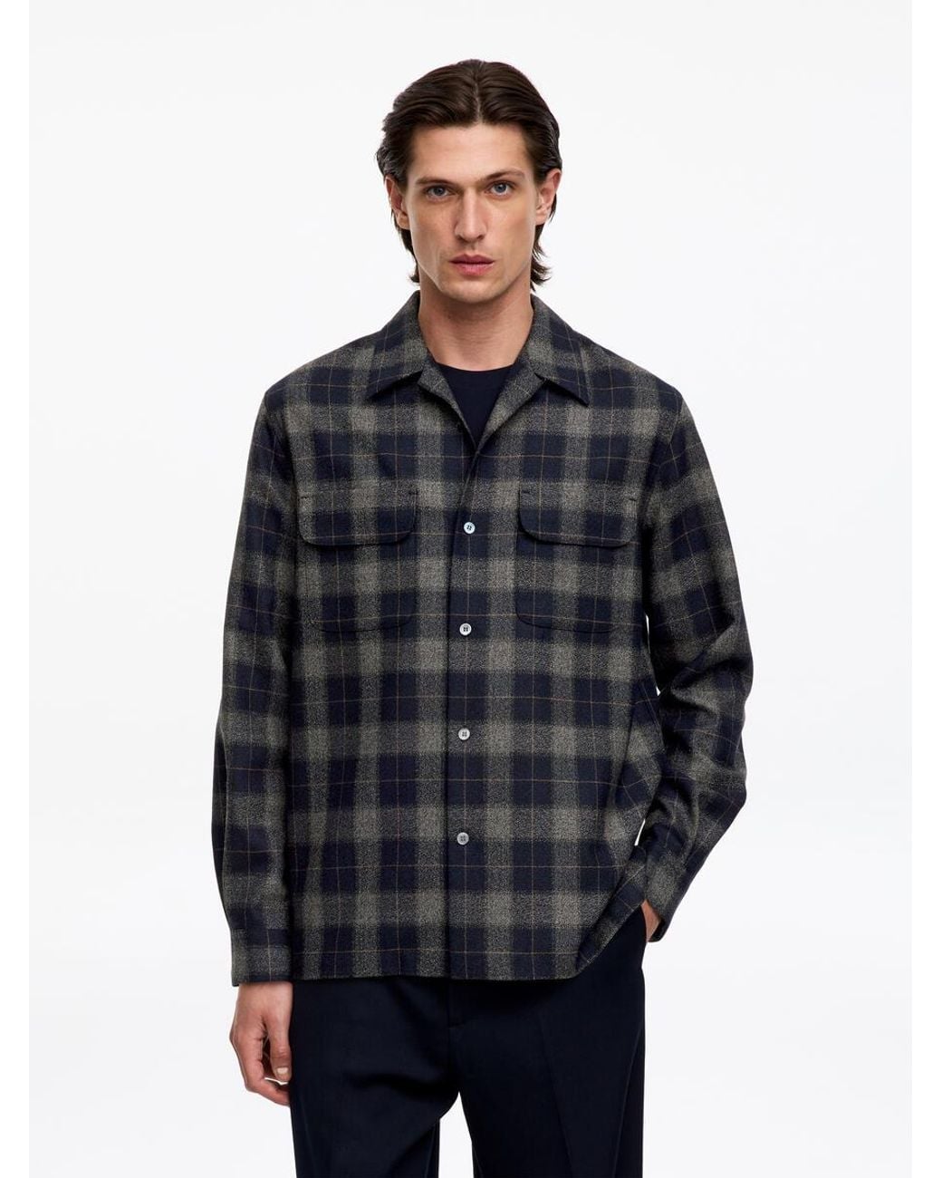 ARKET Blue Wool Check Shirt for men