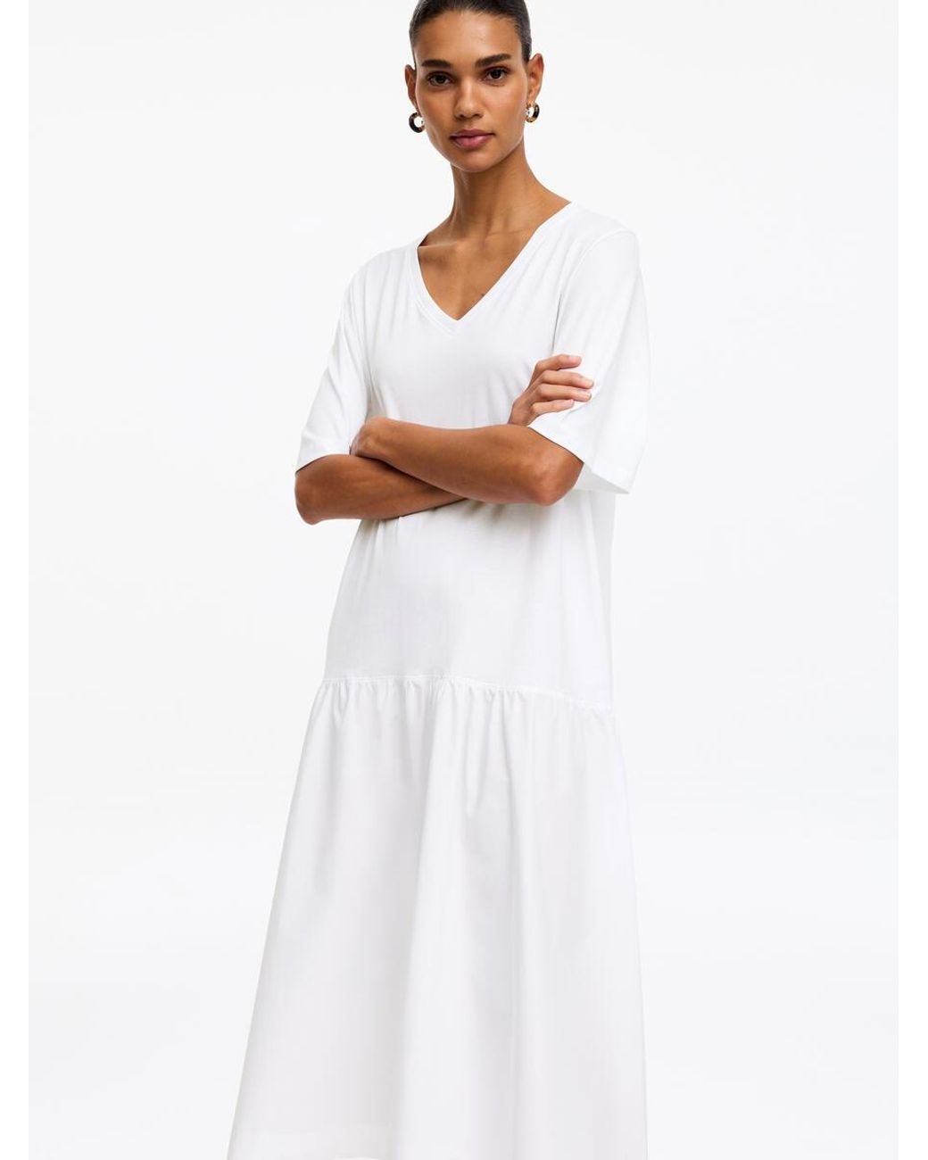 ARKET White V-Neck Midi Dress