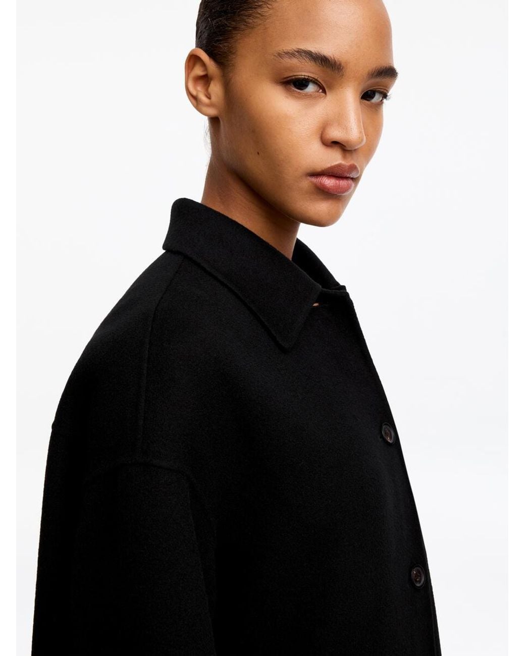 ARKET Black Doublé Wool-Blend Overshirt