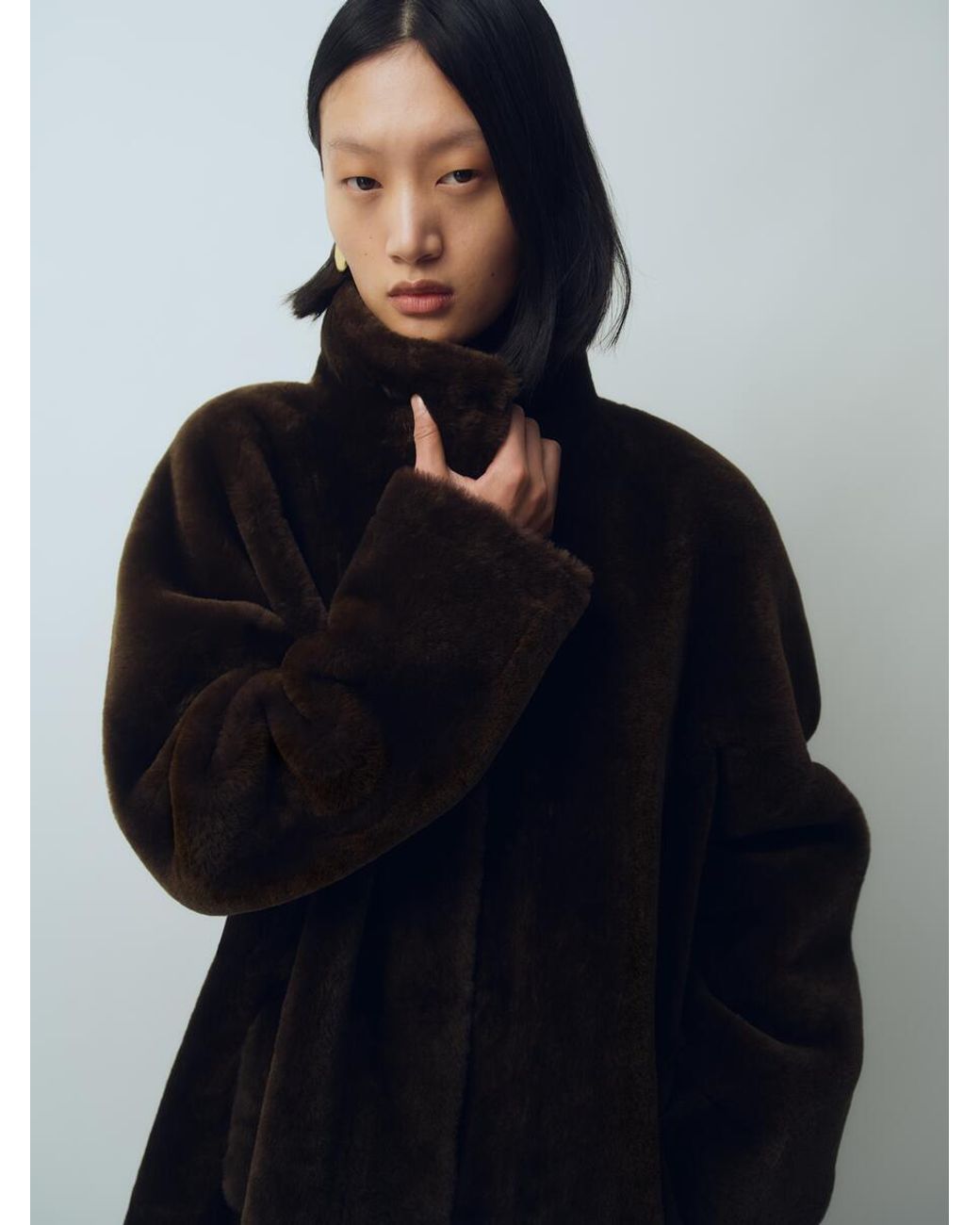 ARKET Black Relaxed Shearling Coat