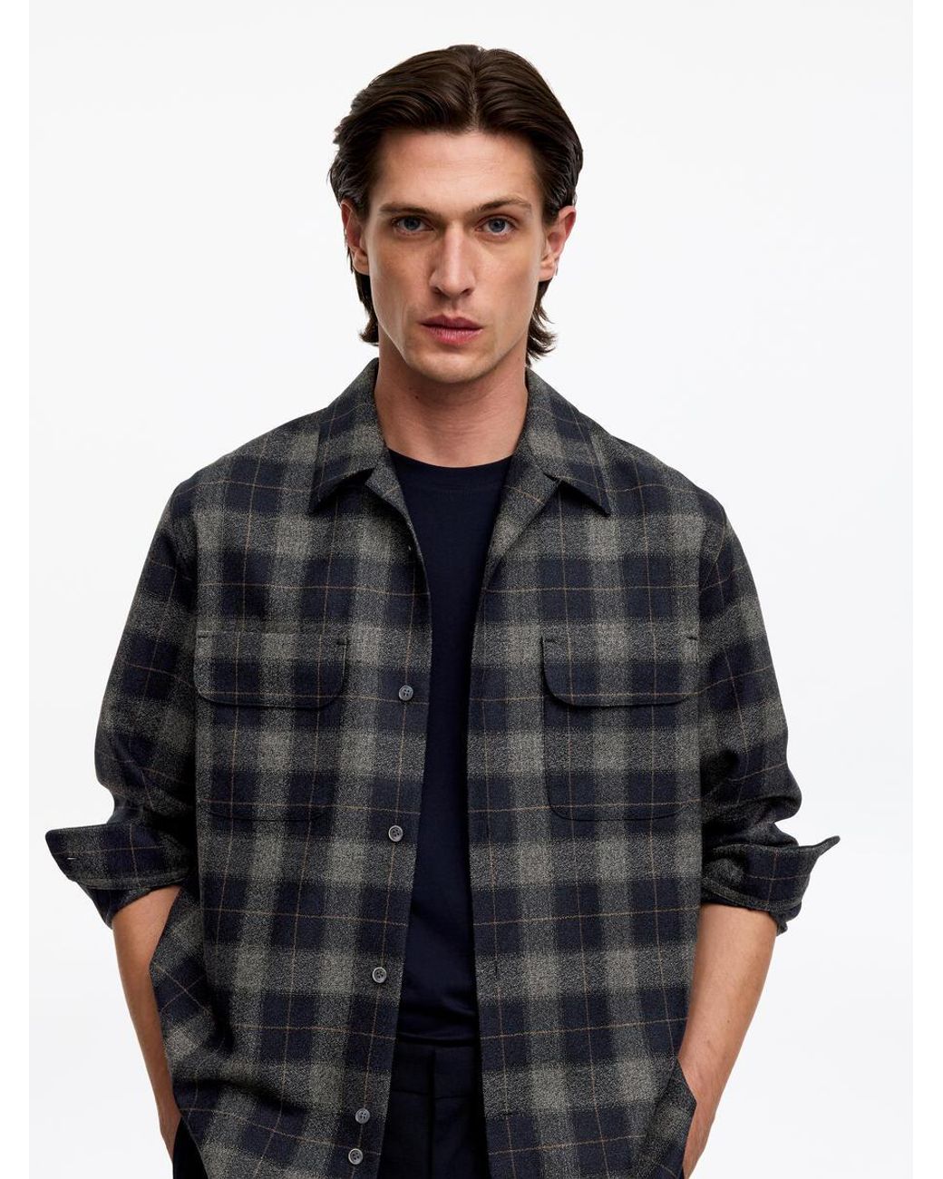 ARKET Blue Wool Check Shirt for men