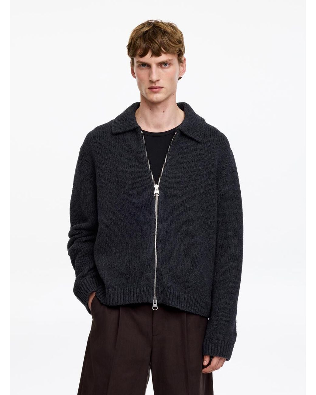ARKET Black Cotton Blend Zip Cardigan for men