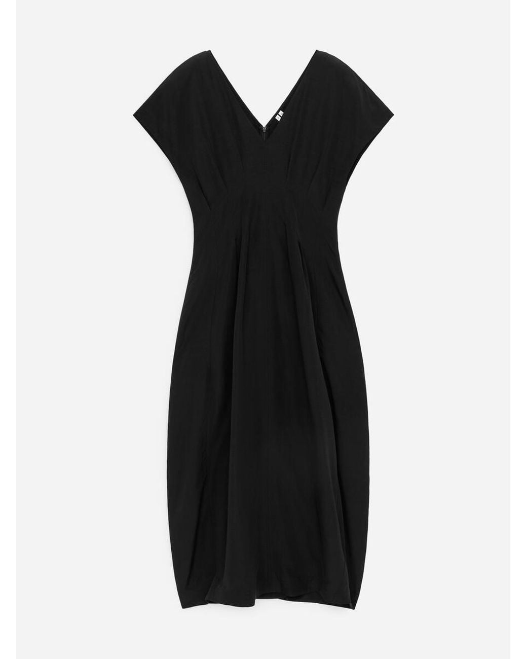ARKET Black Pleated Waist V-Neck Dress