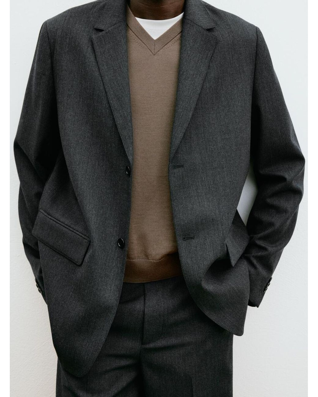 ARKET Brown Merino V-Neck Jumper for men
