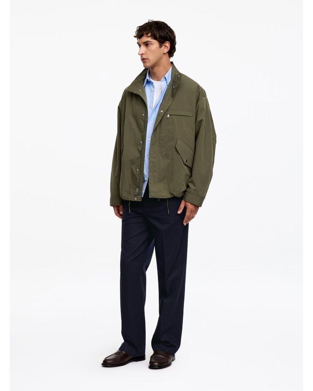 ARKET Blue Wide Cotton Linen Trousers for men