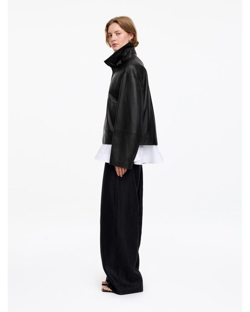 ARKET Black Short Leather Jacket