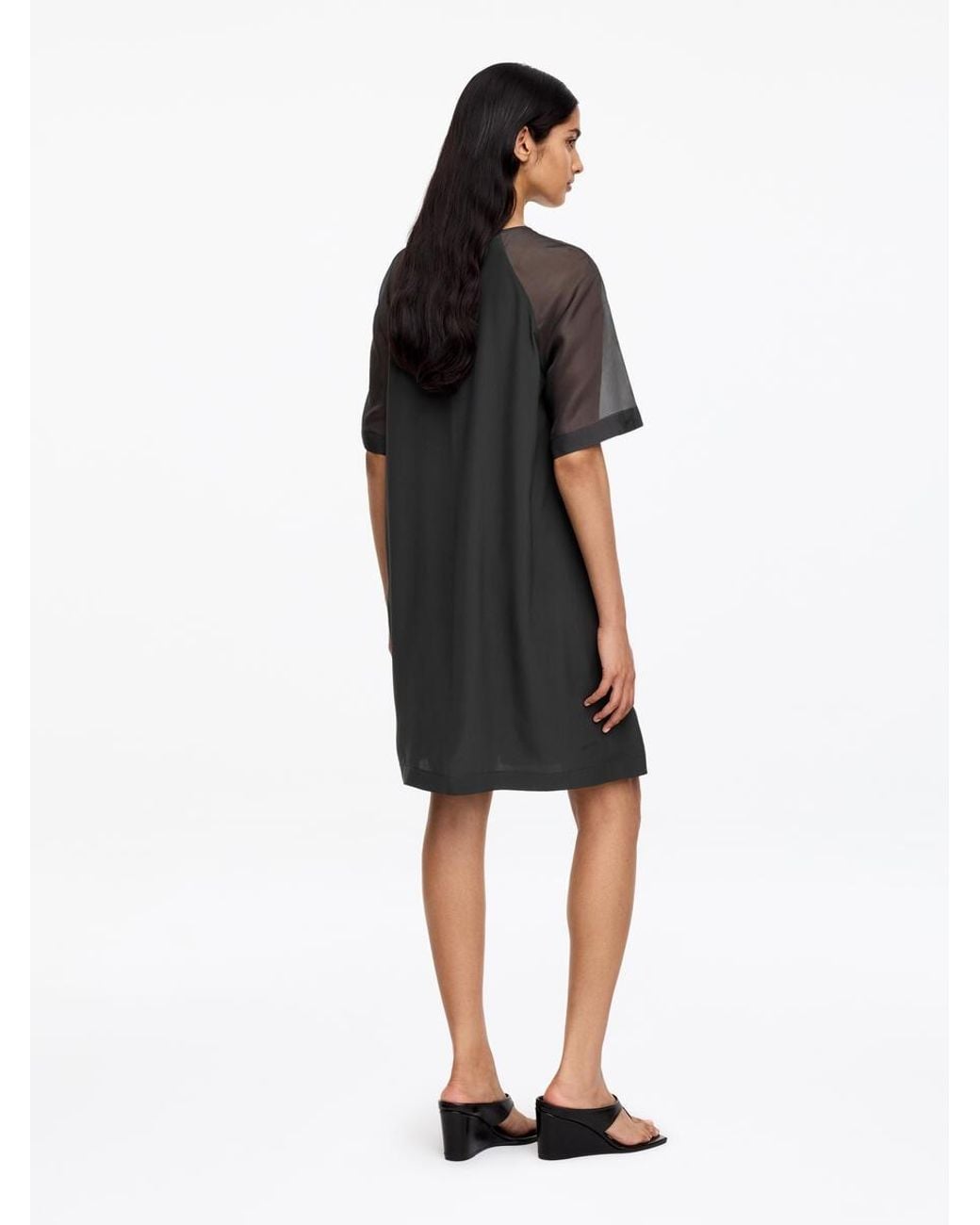 ARKET Black Silk T-Shirt Dress